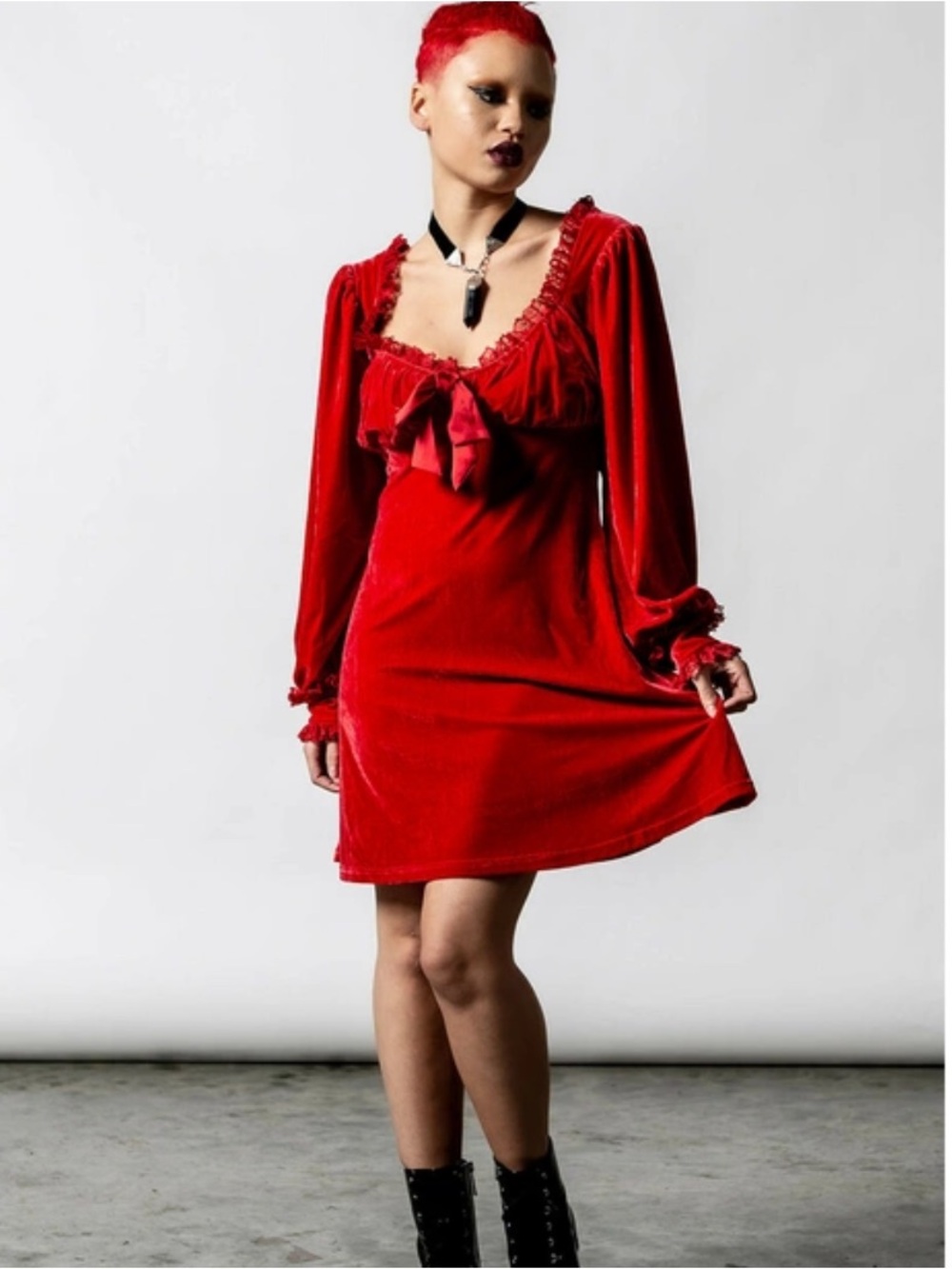 Killstar Witchful Thinking Red Velvet Dress Size M Lace Gothic Scarlet - Picture 1 of 11